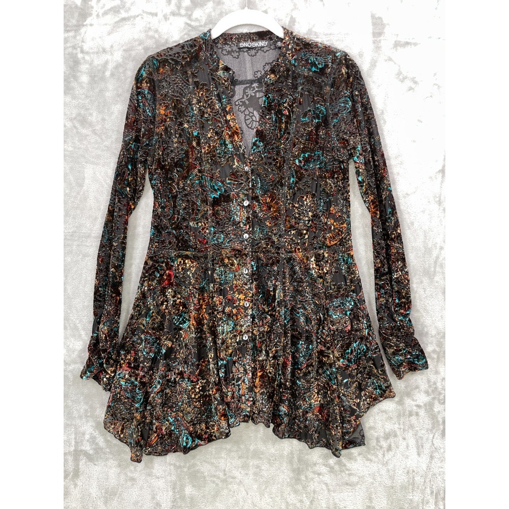 SNO SKINS Size XS Velvet Burnout Paisley Peplum Tunic Top Dark Whimsygoth Grunge